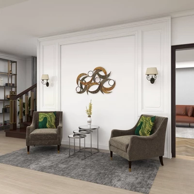 Metal Abstract Wall Decor With Round Mirror Accents Beige - Olivia & May 4 Metal Abstract Wall Decor With Round Mirror Accents Beige - Olivia & May - Image 2