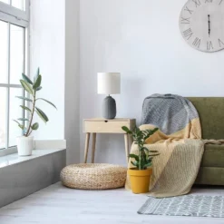 20.4" Traditional Ceramic Purled Texture Bedside Table Desk Lamp With White Fabric Drum Shade Gray - Simple Designs -Home Decor Shop GUEST e186a8d2 057d 4818 b98c 476dd07f80c3