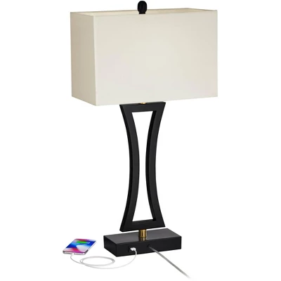 360 Lighting Roxie Modern Table Lamps 31" Tall Set Of 2 Black Metal With USB Charging Port White Rectangular Shade For Bedroom Living Room Bedside 4 360 Lighting Roxie Modern Table Lamps 31" Tall Set Of 2 Black Metal With USB Charging Port White Rectangular Shade For Bedroom Living Room Bedside - Image 2