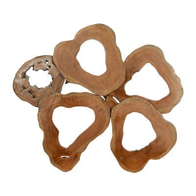 37" X 42" Teak Wood Abstract Handmade Live Edge Wall Decor Brown - Olivia & May 3 37" X 42" Teak Wood Abstract Handmade Live Edge Wall Decor Brown - Olivia & May