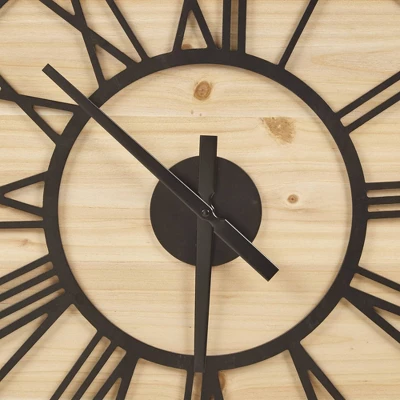 23.6" Mason Wood Wall Clock Natural/Black - Madison Park 6 23.6" Mason Wood Wall Clock Natural/Black - Madison Park - Image 4
