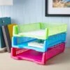 Bright Creations Set Of 6 Rainbow Turn In Trays For Teachers, Plastic Classroom Paper Organizers, Colorful Storage Baskets For Office, 10 X 3 X 13 In