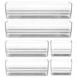 Juvale 6-Piece Set Clear Plastic Drawer Organizer Bin Basket For Office Desk Storages, 3 Assorted Sizes -Home Decor Shop GUEST e57ea941 d22f 47f8 b6e0 65df2c79817f
