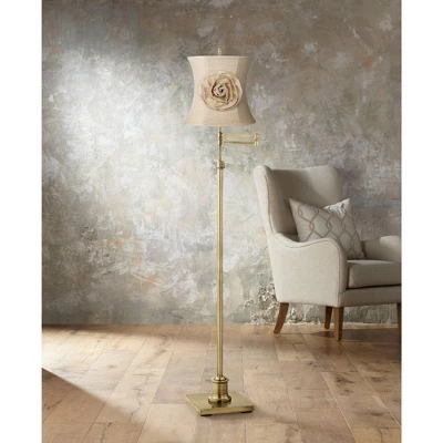 360 Lighting Traditional Swing Arm Floor Lamp Adjustable Height 70" Tall Antique Brass Almond Flower Linen Drum Shade Living Room Bedroom 3 360 Lighting Traditional Swing Arm Floor Lamp Adjustable Height 70" Tall Antique Brass Almond Flower Linen Drum Shade Living Room Bedroom