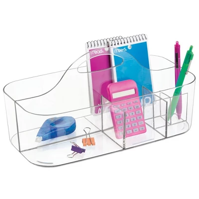 MDesign Plastic Office Storage Organizer Caddy Tote With Handle, 4 Pack - Clear 8 MDesign Plastic Office Storage Organizer Caddy Tote With Handle, 4 Pack - Clear - Image 6