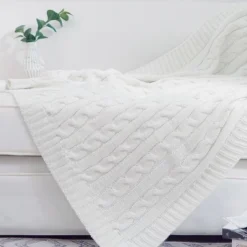 Cheer Collection Knitted Throw Blanket- Ivory, 50" X 60"