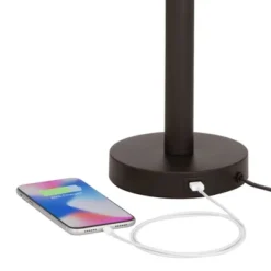 Franklin Iron Works Bernie Industrial Table Lamps 25" High Set Of 2 Rich Bronze With USB Charging Port Tan Drum Shade For Bedroom Living Room Bedside -Home Decor Shop GUEST e8cfd7e7 6408 4a2d 9cca c3e57212f833