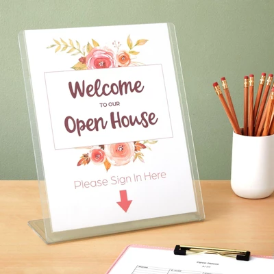 Juvale 6 Pack Acrylic Sign Holders 8.5 X 11, Table Top Plastic Display Stand For Menu, Flyer, Document, Paper, Clear Slant Back Vertical Photo Frame 5 Juvale 6 Pack Acrylic Sign Holders 8.5 X 11, Table Top Plastic Display Stand For Menu, Flyer, Document, Paper, Clear Slant Back Vertical Photo Frame - Image 3