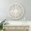 LuxenHome Distressed White Wood Flower Mandala 31.5" Round Wall Decor