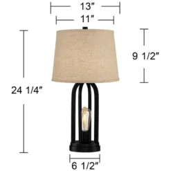 360 Lighting Marcel Industrial Table Lamps 24 1/4" High Set Of 2 Black With USB Port LED Nightlight Burlap Drum Shade For Bedroom Living Room Desk 17 360 Lighting Marcel Industrial Table Lamps 24 1/4" High Set Of 2 Black With USB Port LED Nightlight Burlap Drum Shade For Bedroom Living Room Desk -Home Decor Shop GUEST eb633317 f600 45d3 ae18 d56b75f16339