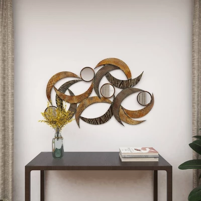 Metal Abstract Wall Decor With Round Mirror Accents Beige - Olivia & May 8 Metal Abstract Wall Decor With Round Mirror Accents Beige - Olivia & May - Image 6