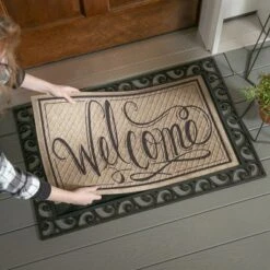 Evergreen Scroll Cutout Embossed Floor Mat Indoor Outdoor Rubber Tray 2'x3' Fits Embossed Doormats Size 30"x18" Black -Home Decor Shop GUEST ed567984 78bf 478b a6d8 b7e5c8b5e9ea