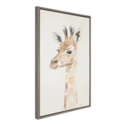 23" X 33" Sylvie Watercolor Giraffe Framed Canvas Wall Art By Patricia Shaw Gray - Kate And Laurel