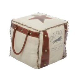 Rustic Leather And Canvas Foot Stool Ottoman - Olivia & May -Home Decor Shop GUEST ef40a9d2 41e0 4ba3 91ad d4edbaab0313