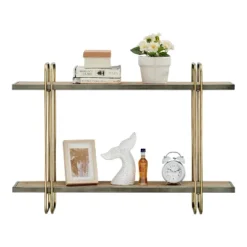 32.3" X 22" 2 Tier Metal And Wood Hanging Bracket Wall Mounted Shelf Gold - Danya B. 18 32.3" X 22" 2 Tier Metal And Wood Hanging Bracket Wall Mounted Shelf Gold - Danya B. -Home Decor Shop GUEST f01cea3c 6a10 46ec ace7 ee75c5c92255