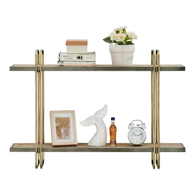 32.3" X 22" 2 Tier Metal And Wood Hanging Bracket Wall Mounted Shelf Gold - Danya B. 8 32.3" X 22" 2 Tier Metal And Wood Hanging Bracket Wall Mounted Shelf Gold - Danya B. - Image 6