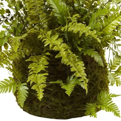 13" X 17" Artificial Fern Plant With Twig And Moss Basket- Nearly Natural 3 13" X 17" Artificial Fern Plant With Twig And Moss Basket- Nearly Natural