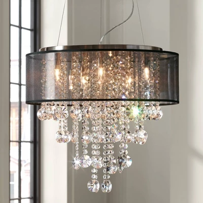 Possini Euro Design Bretton Brushed Nickel Chandelier 22" Wide Modern Clear Glass Crystal Black Sheer Shade 12-Light Fixture For Dining Room Kitchen 3 Possini Euro Design Bretton Brushed Nickel Chandelier 22" Wide Modern Clear Glass Crystal Black Sheer Shade 12-Light Fixture For Dining Room Kitchen