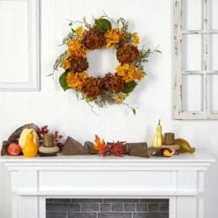 Nearly Natural 24” Fall Hydrangea Artificial Autumn Wreath -Home Decor Shop GUEST f1da4c89 53aa 4f64 ab63 b490b5cd5b28