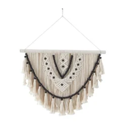 Cotton Macrame Handmade Intricately Weaved Wall Decor With Beaded Fringe Tassels White - Olivia & May -Home Decor Shop GUEST f2583dd4 f9fa 48a5 950b 7773c97d5a3f