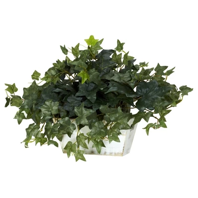 Nearly Natural 14-in Ivy W/White Wash Planter Silk Plant 3 Nearly Natural 14-in Ivy W/White Wash Planter Silk Plant