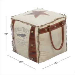 Rustic Leather And Canvas Foot Stool Ottoman - Olivia & May -Home Decor Shop GUEST f560f9c4 ca04 4456 aa59 760a094f6c3d