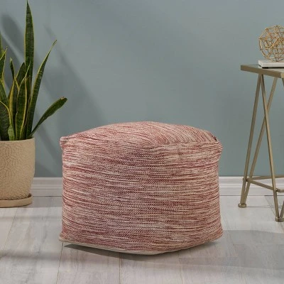 Deja Boho Yarn Pouf Red - Christopher Knight Home 3 Deja Boho Yarn Pouf Red - Christopher Knight Home