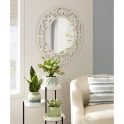 32" X 32" Shovali Rustic Round Mirror White - Kate & Laurel All Things Decor -Home Decor Shop GUEST f61a5cb1 7aee 4d80 b4ac 36547c51d750