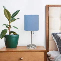 19.5" Bedside USB Port Feature Metal Table Desk Lamp Brushed Steel With Blue Fabric Shade - Creekwood Home 15 19.5" Bedside USB Port Feature Metal Table Desk Lamp Brushed Steel With Blue Fabric Shade - Creekwood Home -Home Decor Shop GUEST f76e29a9 b06d 4094 bd3f b9662425b26b