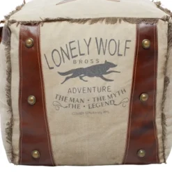 Rustic Leather And Canvas Foot Stool Ottoman - Olivia & May -Home Decor Shop GUEST f85f055a 70bf 4d7b bd53 8845e76e82c1