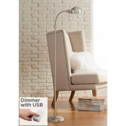 360 Lighting Modern Task Floor Lamp With USB Charging Port 61" Tall Satin Nickel Adjustable Gooseneck Arm For Living Room Reading