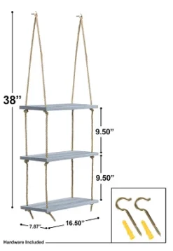 Sorbus 3-Tier Rustic Wood Hanging Shelf (Gray) -Home Decor Shop GUEST f89eddd2 4658 401f a2ff 837c3edf808b