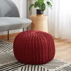Cheer Collection 18" Round Cable Knit Pouf Ottoman -Home Decor Shop GUEST fa03fcb6 a456 4474 aaff 04ae567e770a