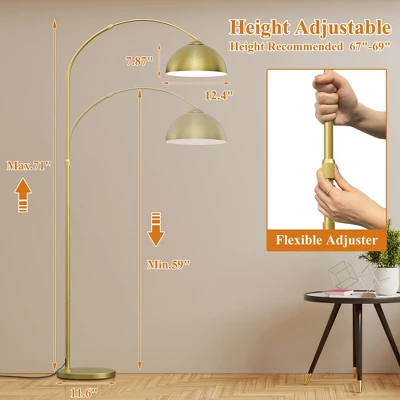 Frate Arc Floor Lamp For Reading Working, 90°Rotatable Metal Shade, 2 Colors Lampshades, Height Adjustable, 71 Inch(Bulb Not Included)-The Pop Home 5 Frate Arc Floor Lamp For Reading Working, 90°Rotatable Metal Shade, 2 Colors Lampshades, Height Adjustable, 71 Inch(Bulb Not Included)-The Pop Home - Image 3