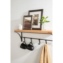 24" X 9" Ozias Shelf With Hooks Rustic Brown/Black - Kate & Laurel All Things Decor -Home Decor Shop GUEST fc0ac71e 7608 487f a989 4d0ec988baca