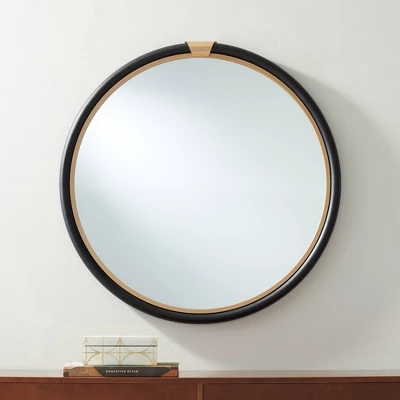 Noble Park Kensington Round Vanity Wall Mirror Modern Glam Black Gold Wood Frame 32" Wide Bathroom Bedroom Living Room Home House Office 3 Noble Park Kensington Round Vanity Wall Mirror Modern Glam Black Gold Wood Frame 32" Wide Bathroom Bedroom Living Room Home House Office