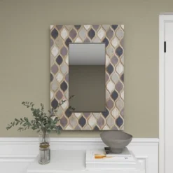 Wood Wall Mirror With Diamond Pattern Beige - Olivia & May 30 Wood Wall Mirror With Diamond Pattern Beige - Olivia & May -Home Decor Shop GUEST fd9069fb 99ed 4b62 85be fe85dc16d75f
